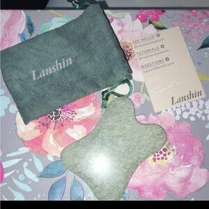 Green Gua Sha Facial Massage Tool with Travel Pouch